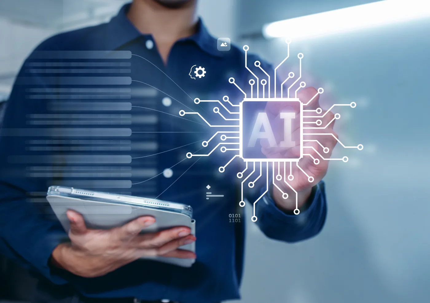 Persona usando inteligencia artificial en una tablet